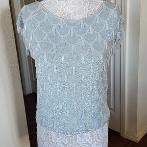 Vintage Y2K 50's '60's Glass Bead And Sequin Mermaid Top